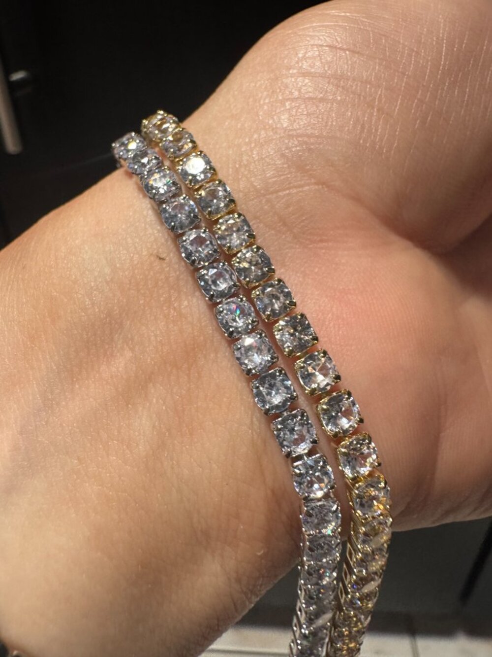 Silver \ Gold Tone Clear Crystal Tennis Bracelet 7" Sparkly Rhinestone